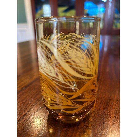 Anchor Hocking Amber Wheat Patterned Mid Century Juice Glasses. - Picture 3 of 10